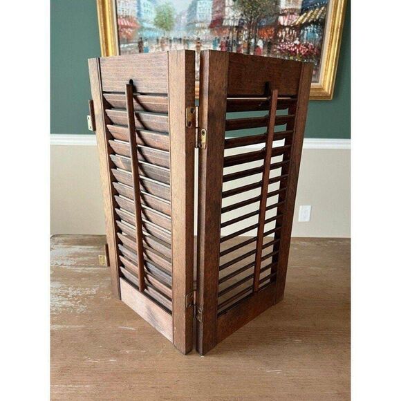 1 Vintage Brown Wood Plantation Vertical Blinds Stained Shutter Window Treatment - Picture 1 of 5